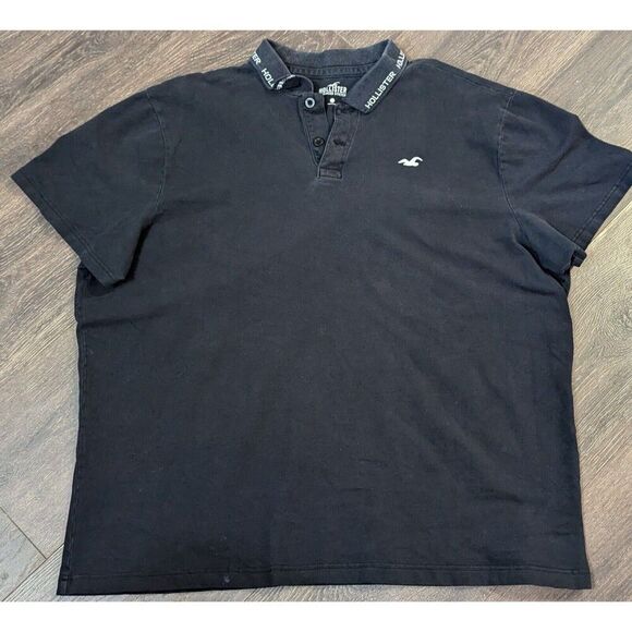 Hollister Polo Shirt Men's 2XL Black Short Sleeve Collar logo - Picture 1 of 3